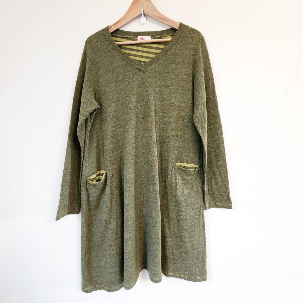 Linnea Women Tunic Sweater Midi Dress Pocket V Neck Long Sleeve Green Sz S